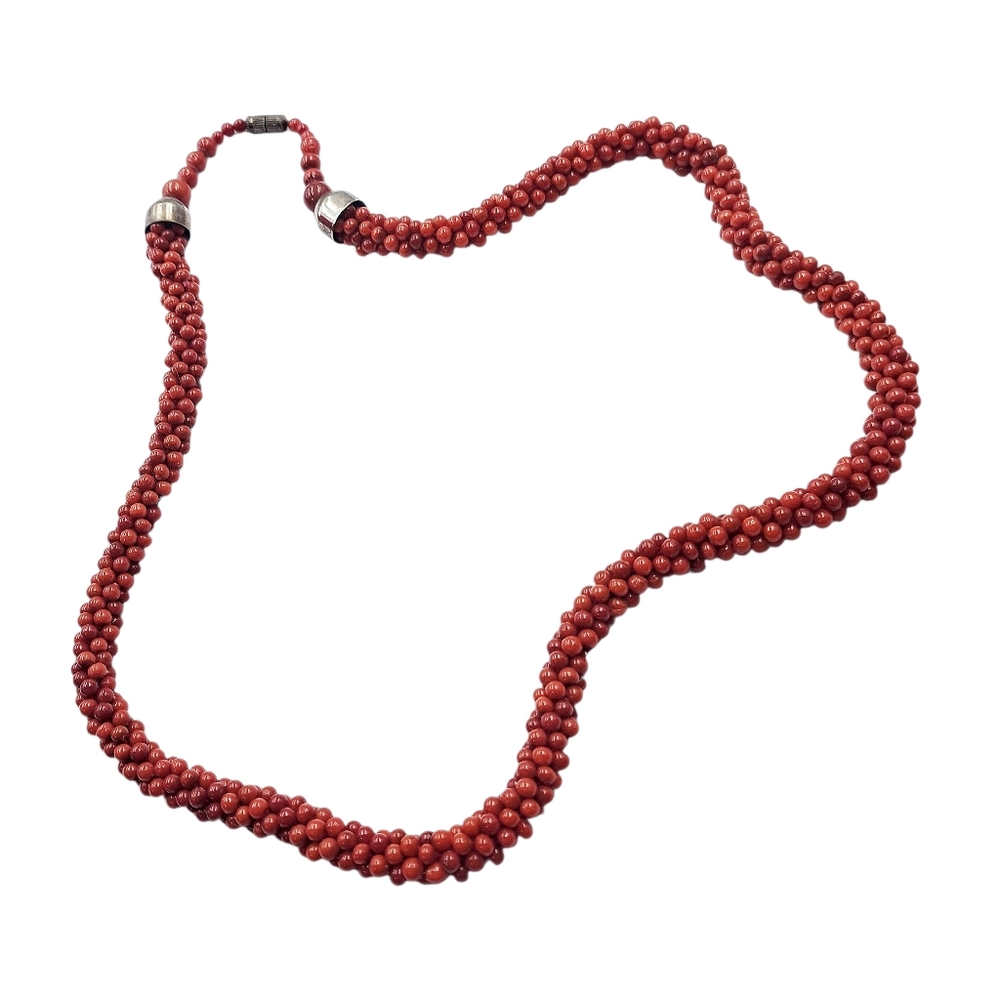 Multi-Strand Red Beaded Necklace with Natural Silver & Tone Accents – 27"